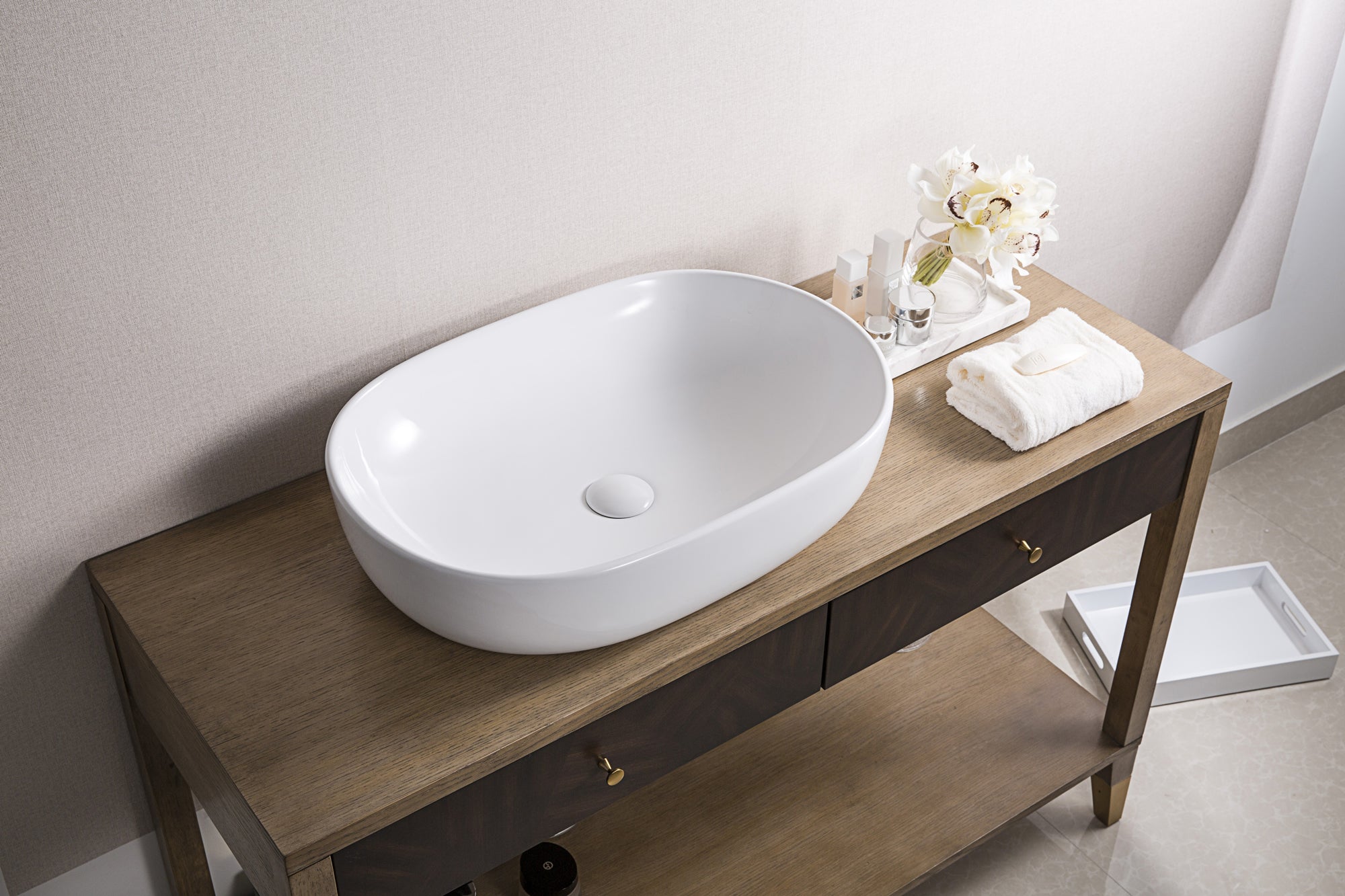 Alternative View of Ruvati Vista 24" Oval Vessel Porcelain Above Vanity Counter Bathroom Sink, White, RVB0424