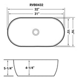 Dimensions for Ruvati Vista 32" Oval Vessel Porcelain Above Counter Bathroom Sink, White, RVB0432