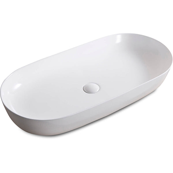 Main Image of Ruvati Vista 32" Oval Vessel Porcelain Above Counter Bathroom Sink, White, RVB0432