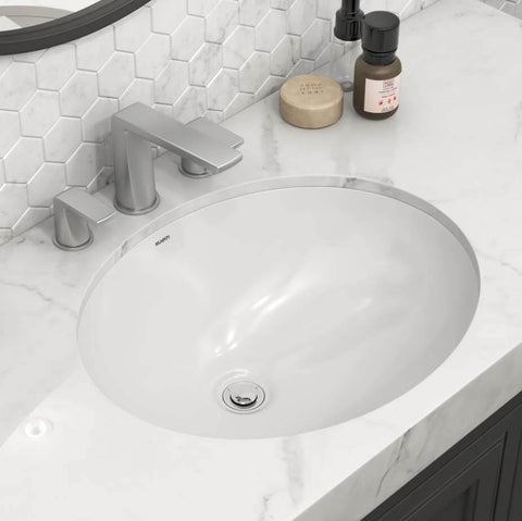 Main Image of Ruvati Krona 17" Oval Undermount Porcelain Bathroom Vanity Sink with Overflow, White, RVB0616