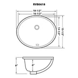 Dimensions Image for Ruvati Krona 16 x 13 inch Undermount Bathroom Sink Black Oval Porcelain Ceramic with Overflow, RVB0618BK