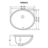 Dimensions for Ruvati Krona 19" Oval Undermount Porcelain Bathroom Sink with Overflow, White, RVB0618