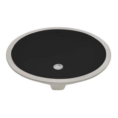 Main Image of Ruvati Krona 16 x 13 inch Undermount Bathroom Sink Black Oval Porcelain Ceramic with Overflow, RVB0618BK