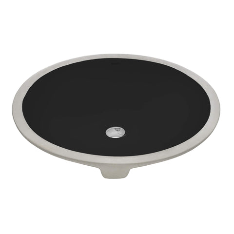 Ruvati Krona 16 x 13 inch Undermount Bathroom Sink Black Oval Porcelain Ceramic with Overflow, RVB0618BK