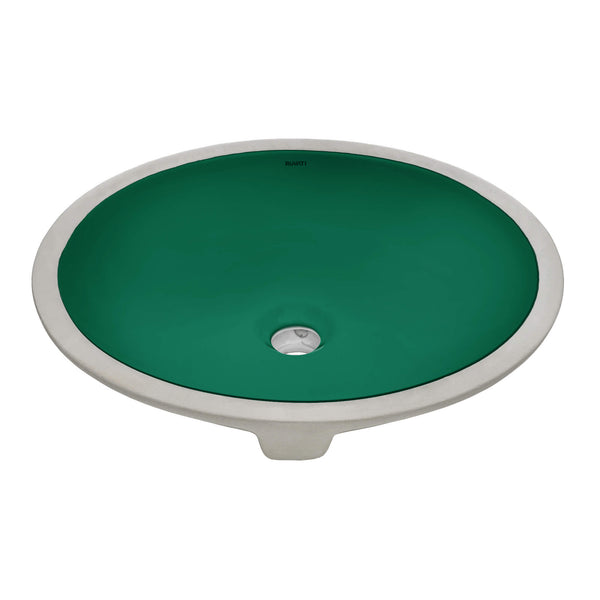 Main Image of Ruvati Krona 16 x 13 inch Undermount Bathroom Sink Emerald Green Oval Porcelain Ceramic with Overflow, RVB0618EG