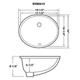Dimensions for Ruvati Krona 20" Oval Undermount Porcelain Bathroom Vanity Sink with Overflow, White, RVB0619