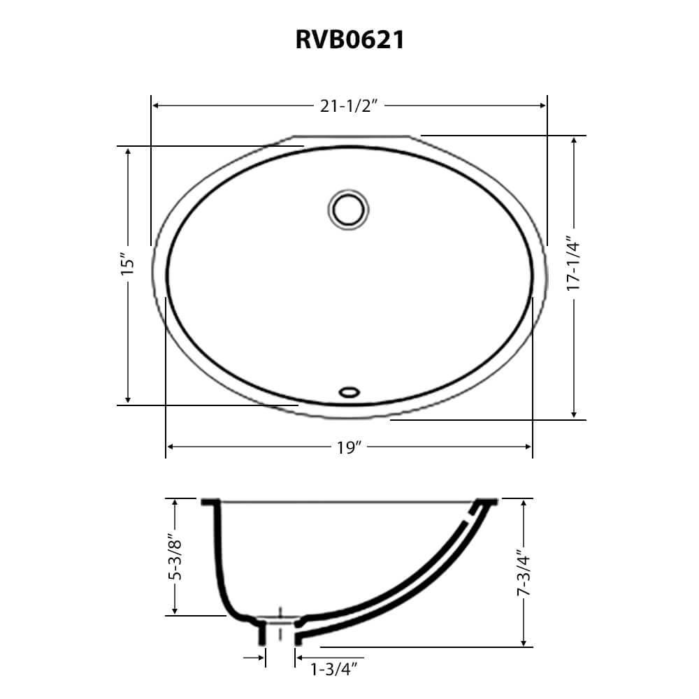 Ruvati Krona 22" Oval Undermount Porcelain Bathroom Sink, White, RVB0621 Product Image