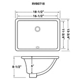 Dimensions for Ruvati Krona 19" Rectangle Undermount Porcelain Bathroom Vanity Sink with Overflow, White, RVB0718