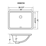 Dimensions Image for Ruvati Krona 21" Rectangle Undermount Porcelain Bathroom Sink with Overflow, White, RVB0720