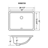 Dimensions for Ruvati Krona 21" Rectangle Undermount Porcelain Bathroom Sink with Overflow, White, RVB0720