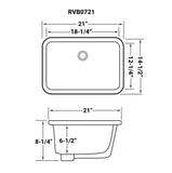 Dimensions for Ruvati Krona 21" Rectangle Undermount Porcelain Bathroom Vanity Sink with Overflow, White, RVB0721