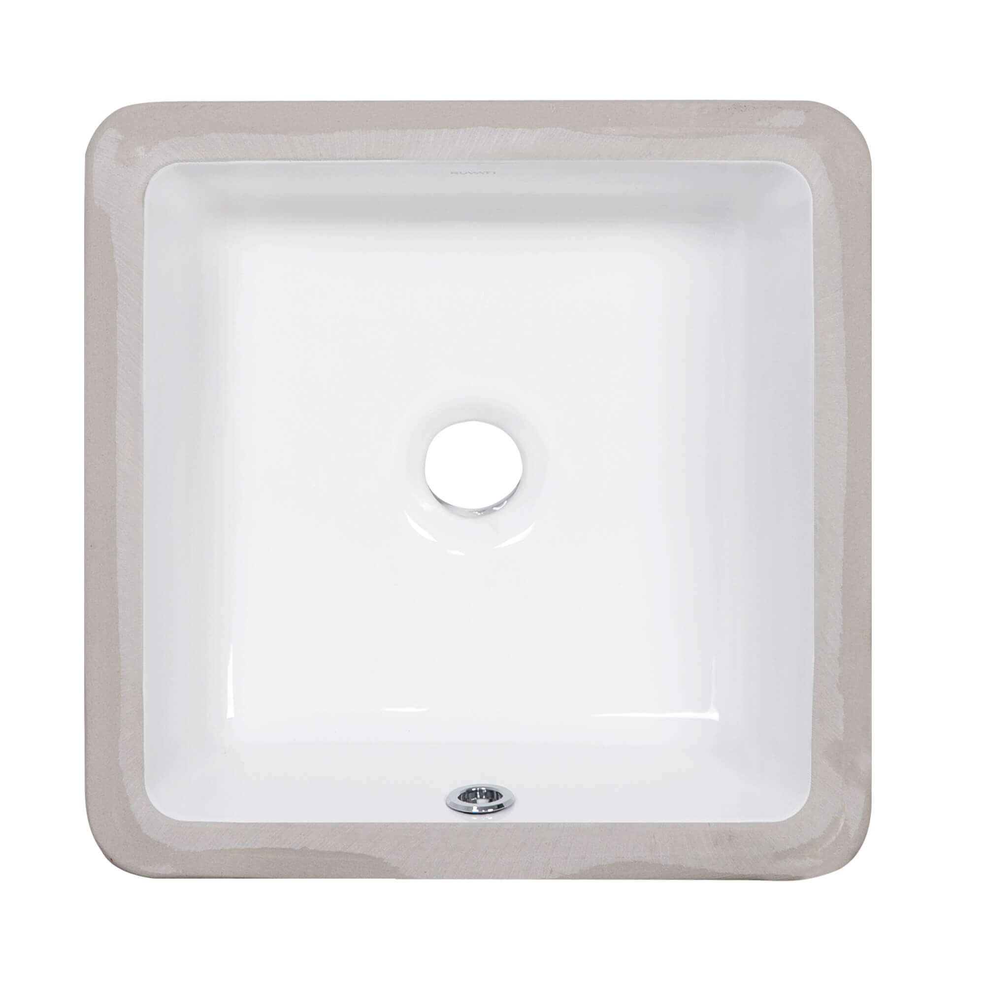 Ruvati Krona 14" Square Undermount Porcelain Bathroom Sink, White, RVB0742 Product Image