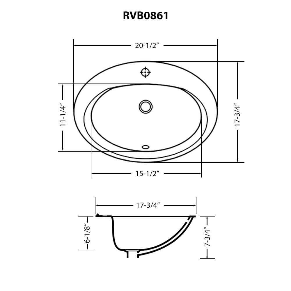 Ruvati Kyros 21" Oval Drop In Porcelain Bathroom Sink, White, RVB0861 Product Image