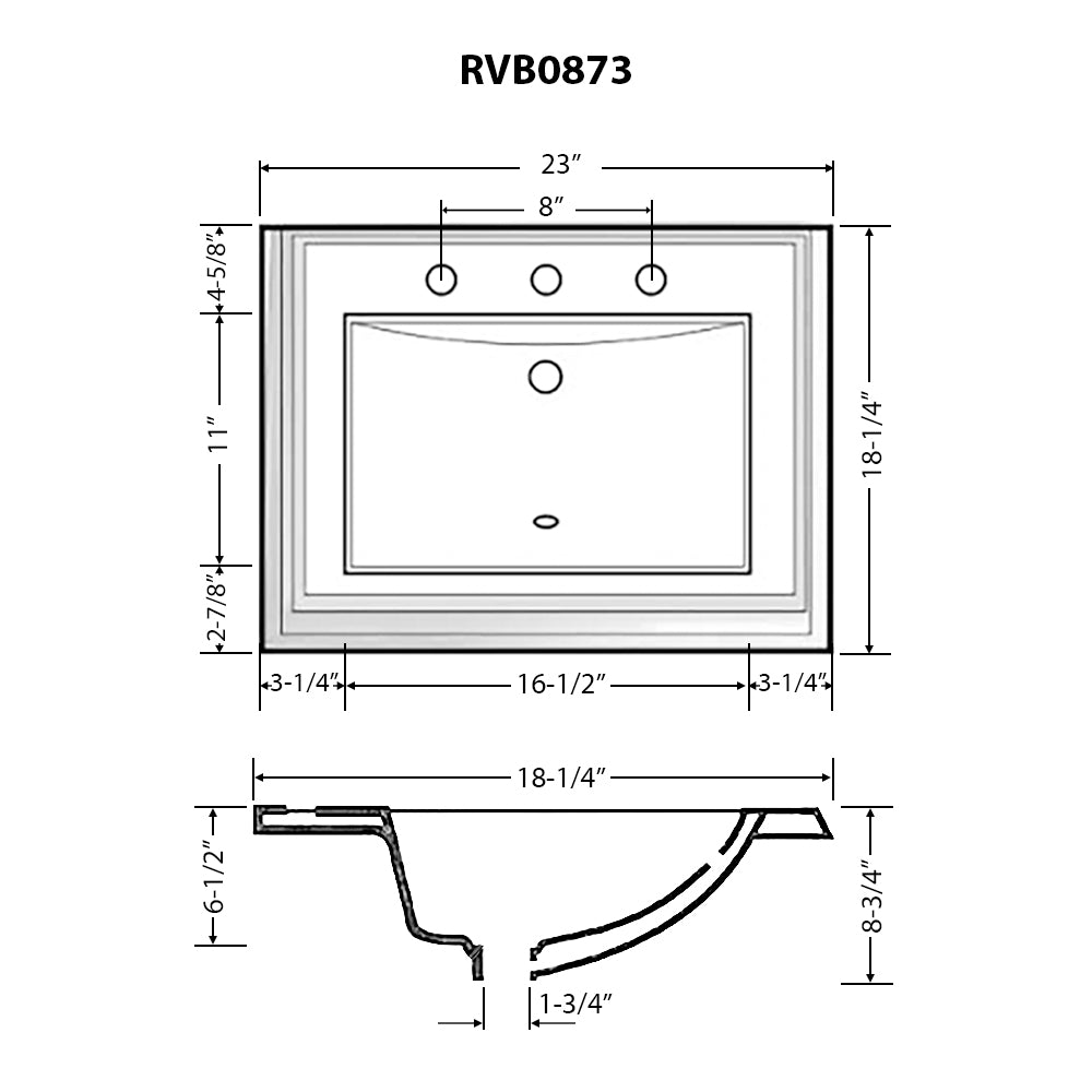 Ruvati Kyros 23" Rectangle Drop In Porcelain Bathroom Sink, White, RVB0873 Product Image