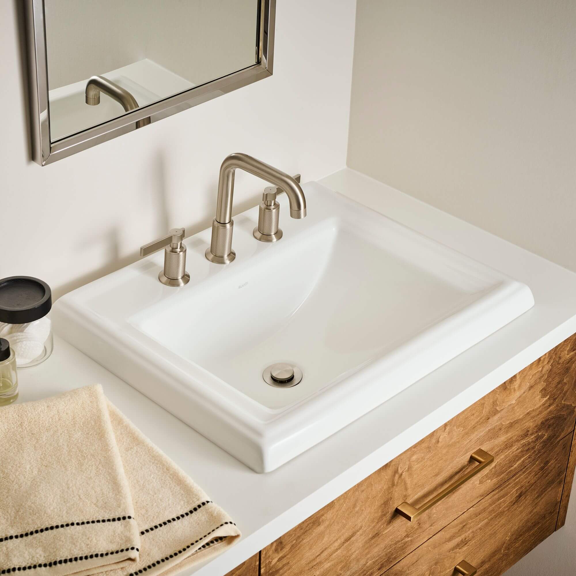 Ruvati Kyros 23" Rectangle Drop In Porcelain Bathroom Sink, White, RVB0873