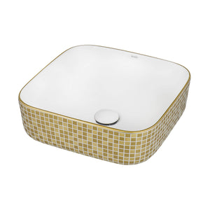 Alternate Image for Ruvati Pietra 15" Decorative Rectangle Vessel Porcelain Above Vanity Counter Bathroom Sink, Gold / White, RVB1515WG4