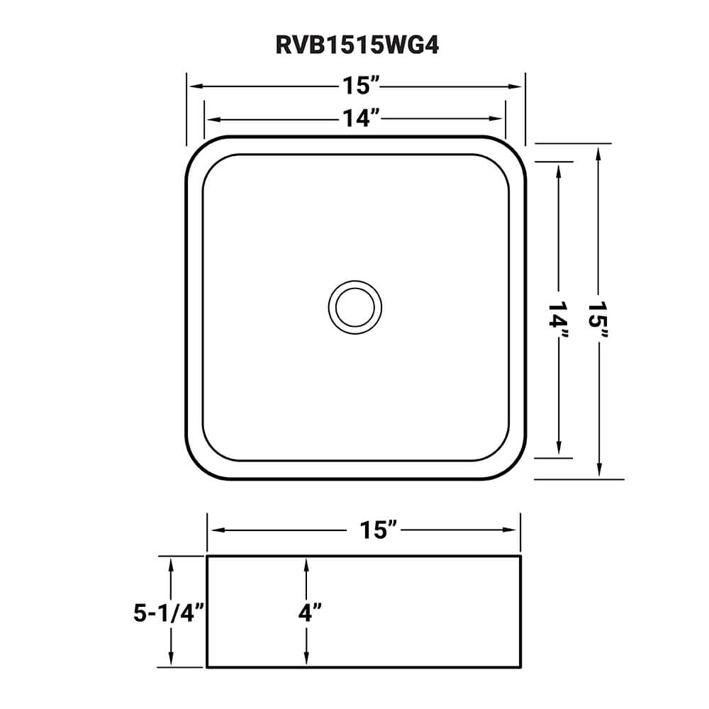 Dimensions Image for Ruvati Pietra 15" Decorative Rectangle Vessel Porcelain Above Vanity Counter Bathroom Sink, Gold / White, RVB1515WG4