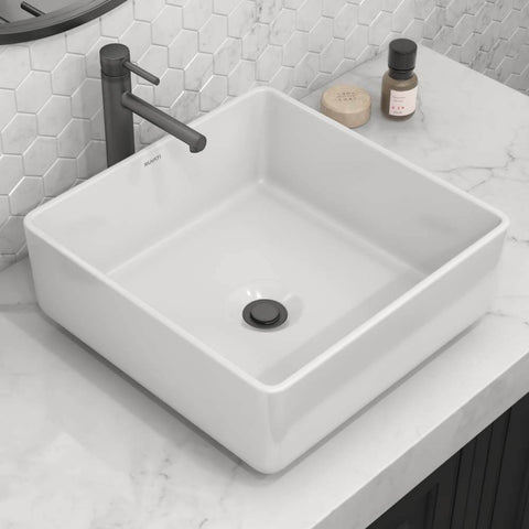 Main Image of Ruvati Vista 16" Square Vessel Porcelain Above Counter Bathroom Sink, White, RVB1616