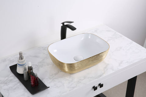 Main Image of Ruvati Pietra 20" Decorative Rectangle Vessel Porcelain Above Vanity Counter Bathroom Sink, Gold / White, RVB2016WG
