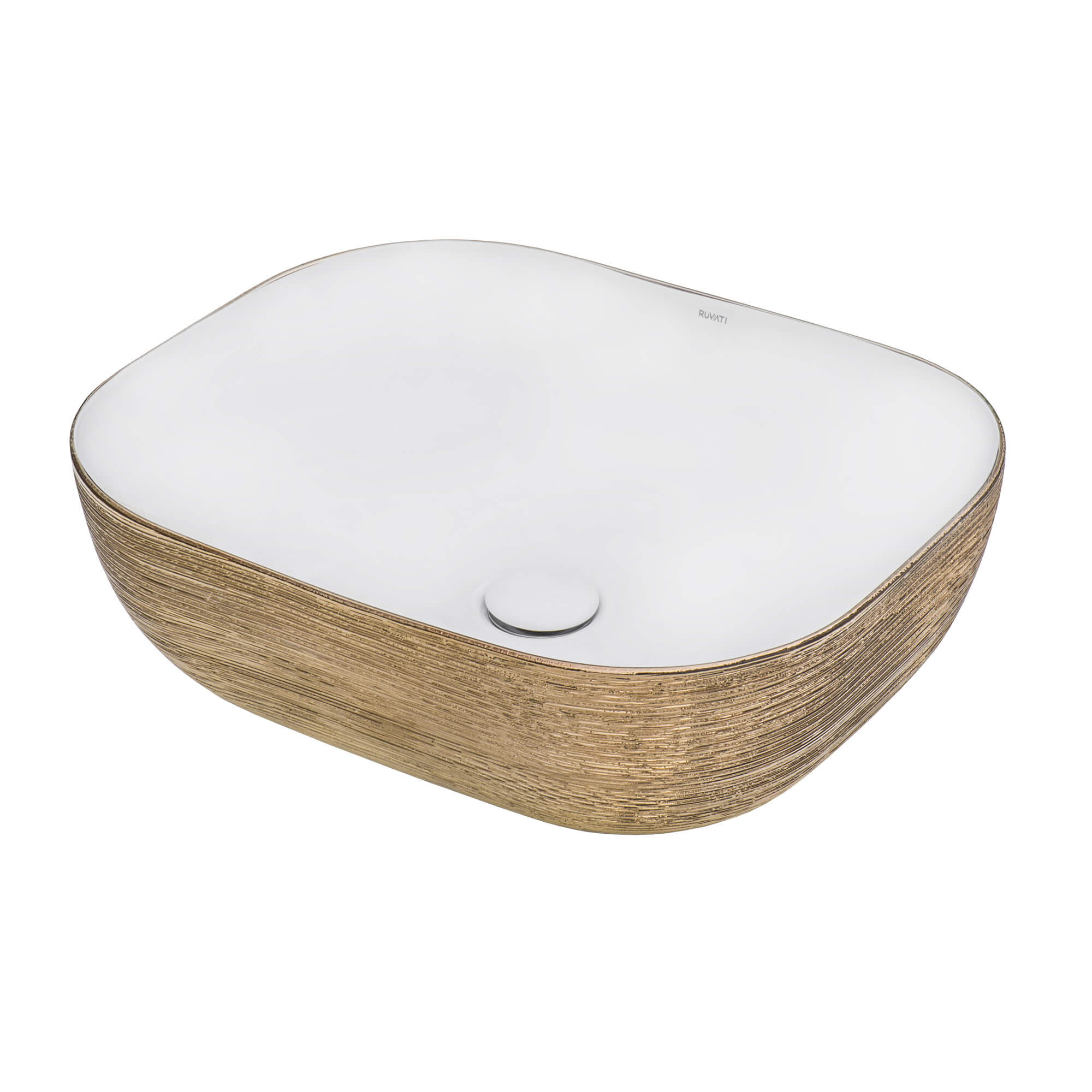 Alternate Image for Ruvati Pietra 20" Decorative Rectangle Vessel Porcelain Above Vanity Counter Bathroom Sink, Rose Gold / White, RVB2016WR