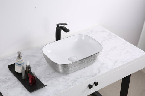 Main Image of Ruvati Pietra 20" Decorative Rectangle Vessel Porcelain Above Vanity Counter Bathroom Sink, Silver / White, RVB2016WS