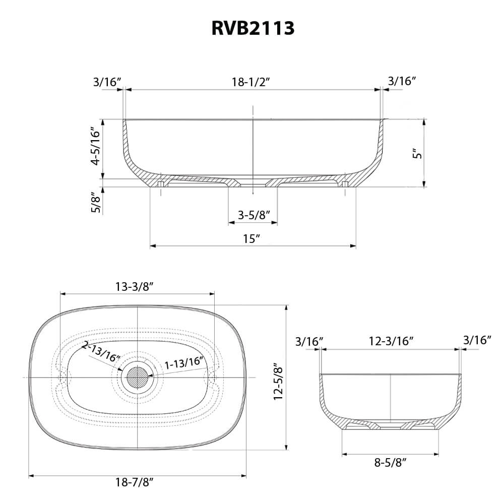 Dimensions Image for Ruvati Sinatra 19-inch Matte Gold and White Bathroom Vessel Sink epiStone Solid Surface, RVB2113GW