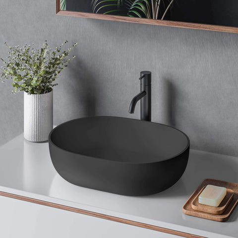Ruvati Canali 19-inch Matte Black epiStone Solid Surface Modern Bathroom Vessel Sink, RVB2119BK