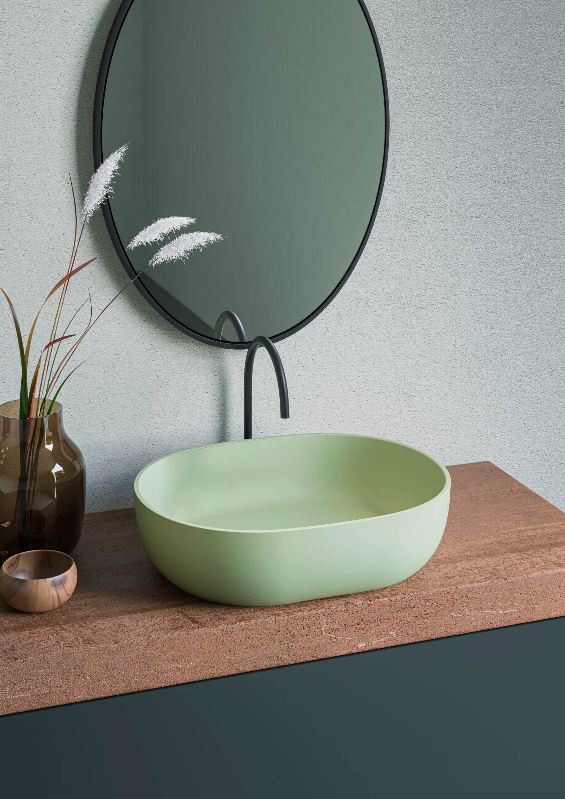 Alternative View of Ruvati Canali 19-inch Avocado Lime Green epiStone Solid Surface Bathroom Vessel Sink, RVB2119GN