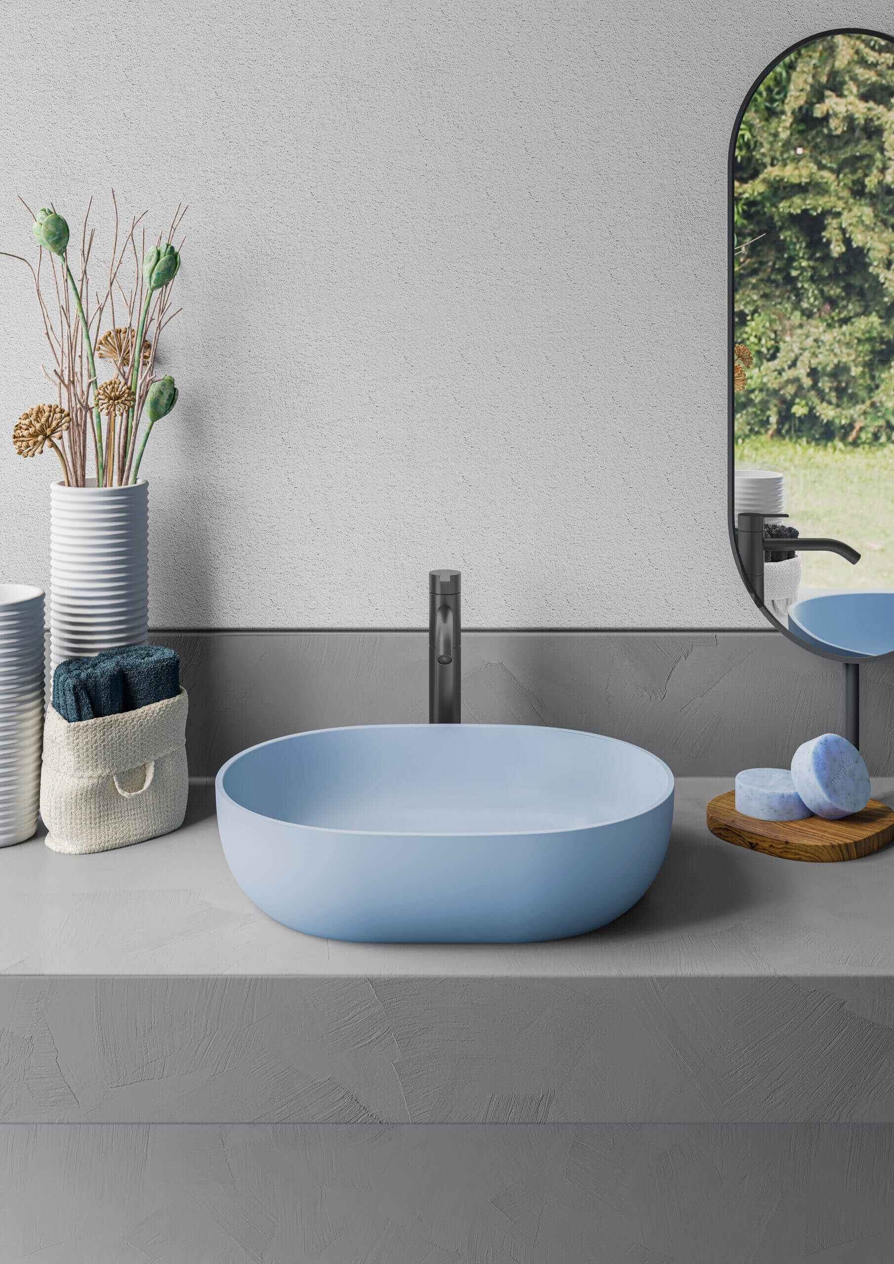 Alternative View of Ruvati Canali 19-inch Pacific Blue epiStone Solid Surface Modern Bathroom Vessel Sink, RVB2119LE