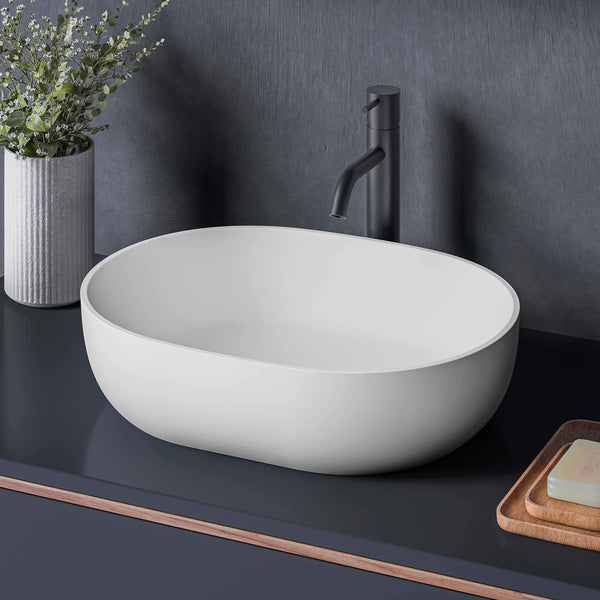 Main Image of Ruvati Canali 19-inch Matte White epiStone Solid Surface Modern Bathroom Vessel Sink, RVB2119WH