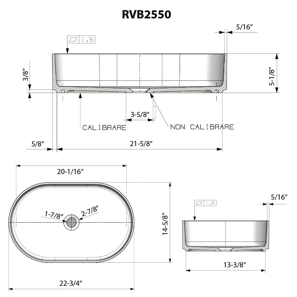 Dimensions Image for Ruvati Omnia 23-inch Matte White epiStone Solid Surface Modern Bathroom Vessel Sink, RVB2550WH