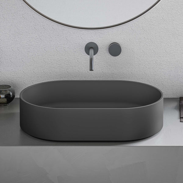 Main Image of Ruvati Omnia 23-inch Matte Black epiStone Solid Surface Modern Bathroom Vessel Sink, RVB2550BK