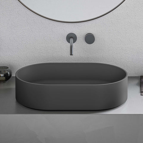 Ruvati Omnia 23-inch Matte Black epiStone Solid Surface Modern Bathroom Vessel Sink, RVB2550BK