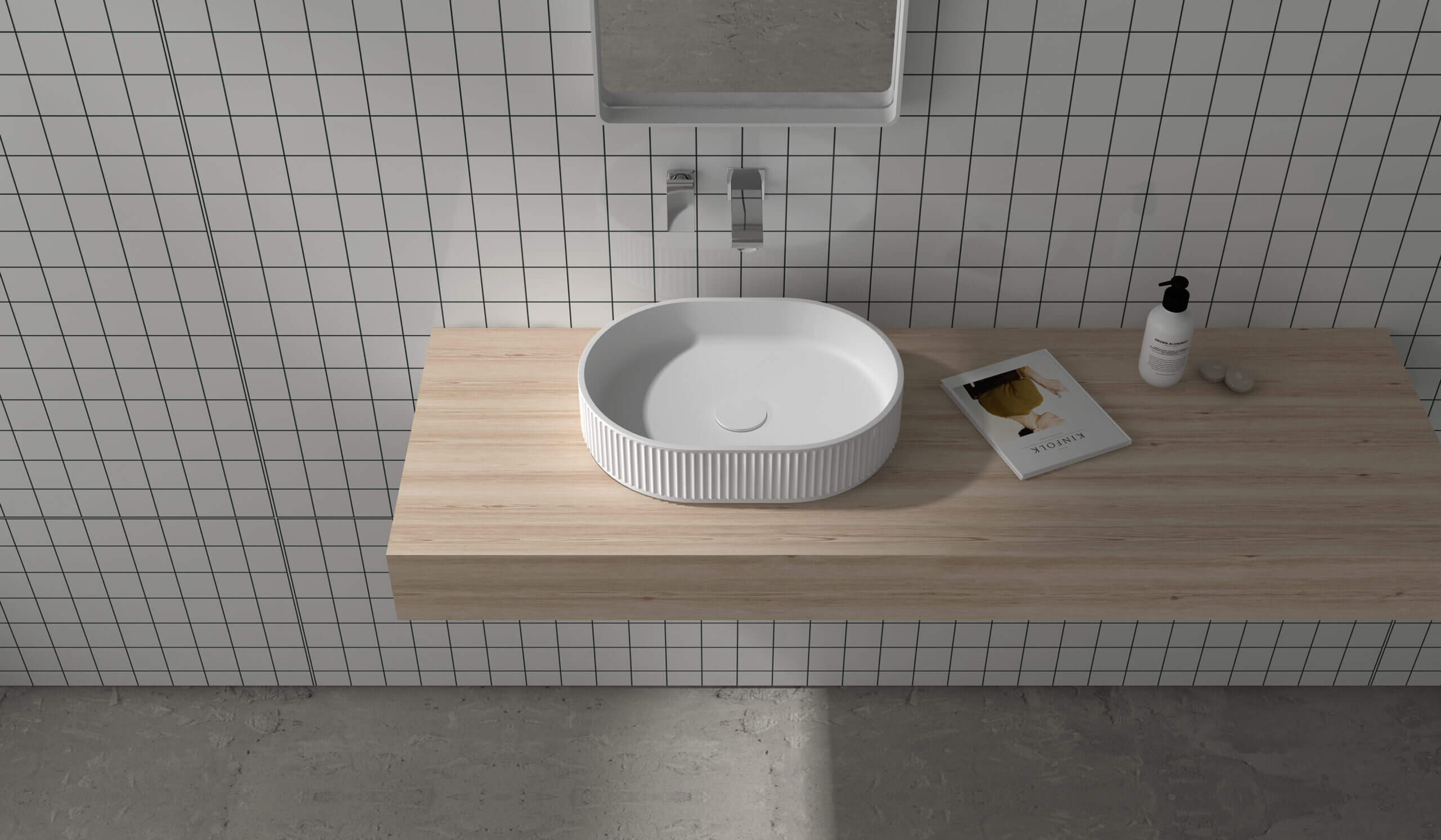 Alternative View of Ruvati Cordona 19 x 14 inch Fluted Vessel Bathroom Sink epiStone Solid Surface Modern Oval Matte White, RVB2819WH