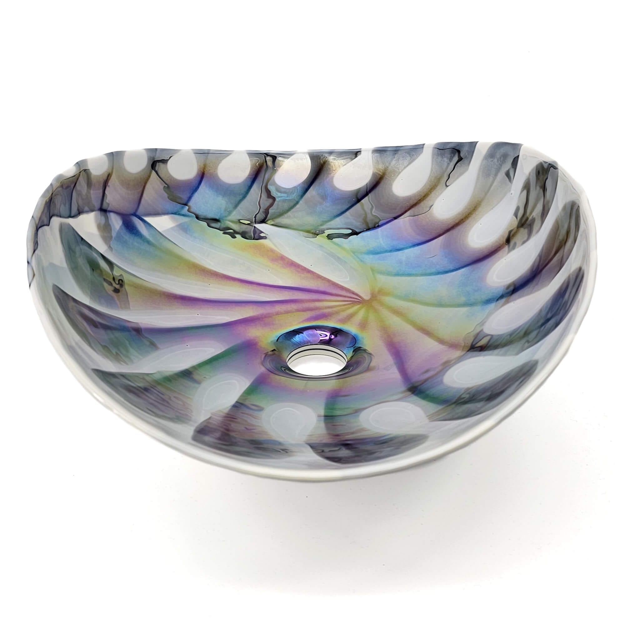 Alternative View of Ruvati 19 inch Murano Glass Art Vessel Seashell Decorative Pattern Bathroom Sink, Spira Luxe Pearl White, RVB3031