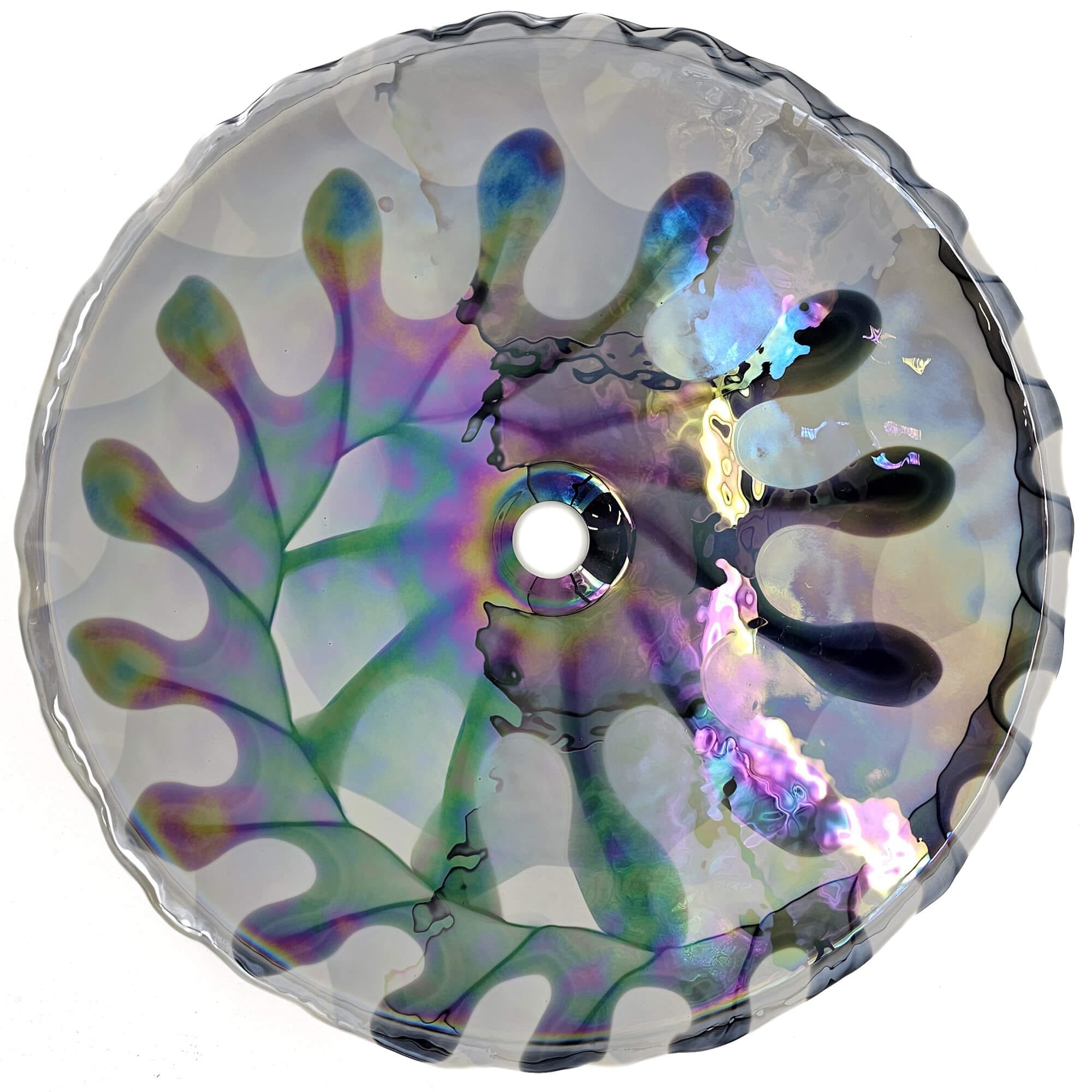 Alternative View of Ruvati 20 inch Murano Glass Art Drop In Round Decorative Pattern Bathroom Sink, Spira Luxe Pearl White , RVB3035