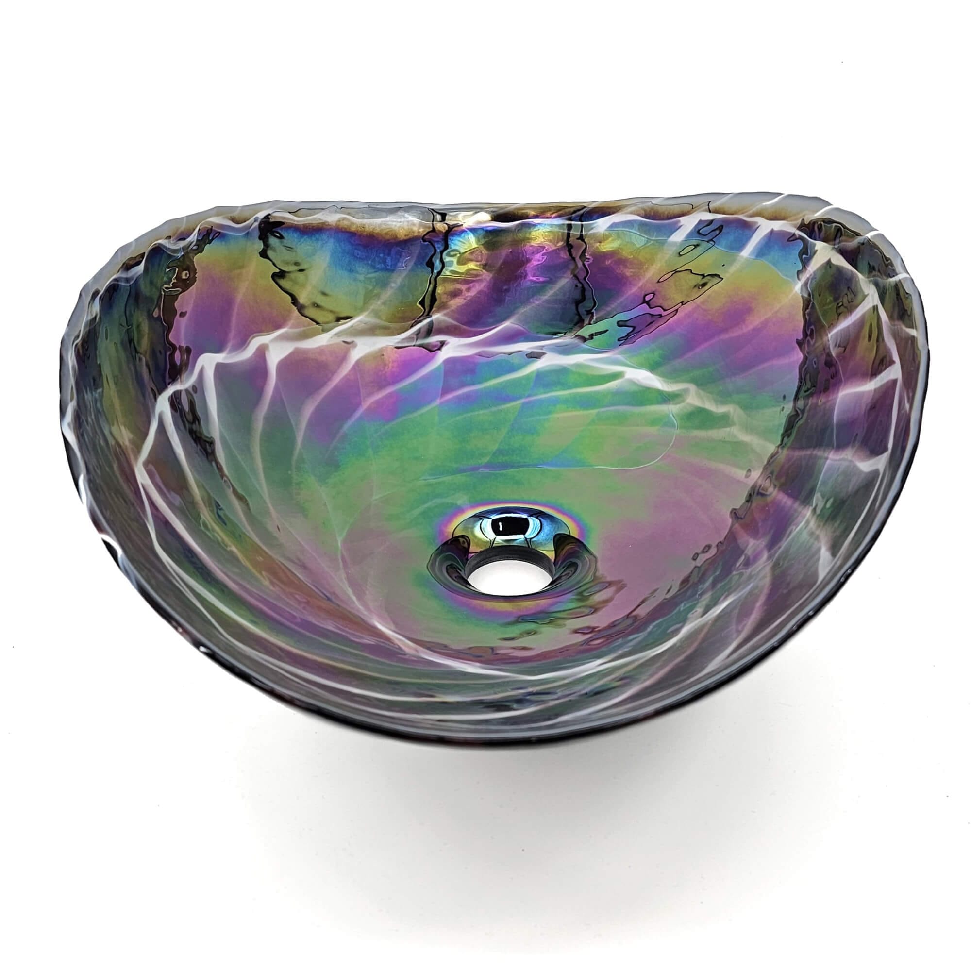 Alternative View of Ruvati 19 inch Murano Glass Art Vessel Seashell Decorative Pattern Bathroom Sink, Cosmic Black, RVB3048
