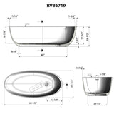 Dimensions for Ruvati 66-inch Matte White epiStone Solid Surface Oval Freestanding Bath Tub Canali, RVB6719WH