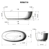 Dimensions Image for Ruvati 66-inch Matte White epiStone Solid Surface Oval Freestanding Bath Tub Canali, RVB6719WH