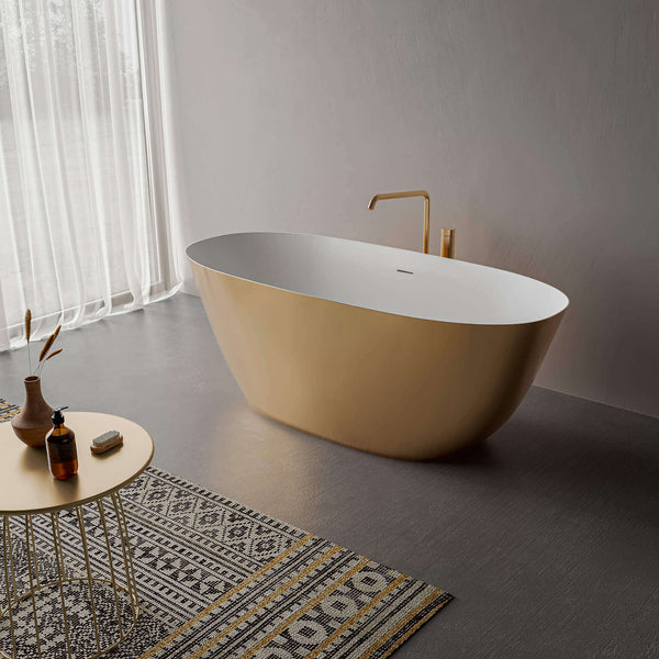 Main Image of Ruvati 63-inch Matte Gold and White epiStone Solid Surface Freestanding Bath Tub Sinatra, RVB6723GW