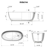 Dimensions for Ruvati 59-inch Matte Black epiStone Solid Surface Oval Freestanding Bath Tub Canali, RVB6744BK