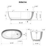 Dimensions Image for Ruvati 59-inch Matte Black epiStone Solid Surface Oval Freestanding Bath Tub Canali, RVB6744BK