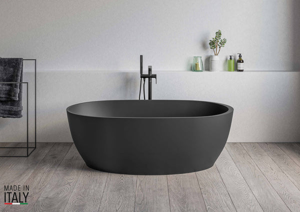 Main Image of Ruvati 59-inch Matte Black epiStone Solid Surface Oval Freestanding Bath Tub Canali, RVB6744BK