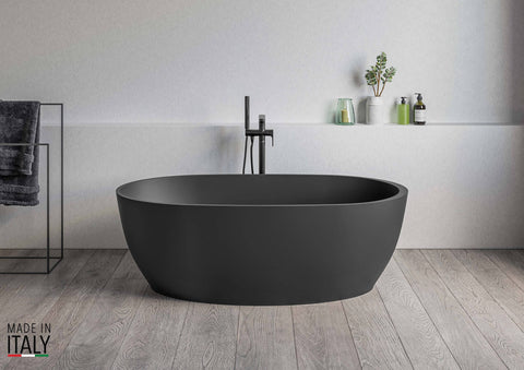 Main Image of Ruvati 59-inch Matte Black epiStone Solid Surface Oval Freestanding Bath Tub Canali, RVB6744BK