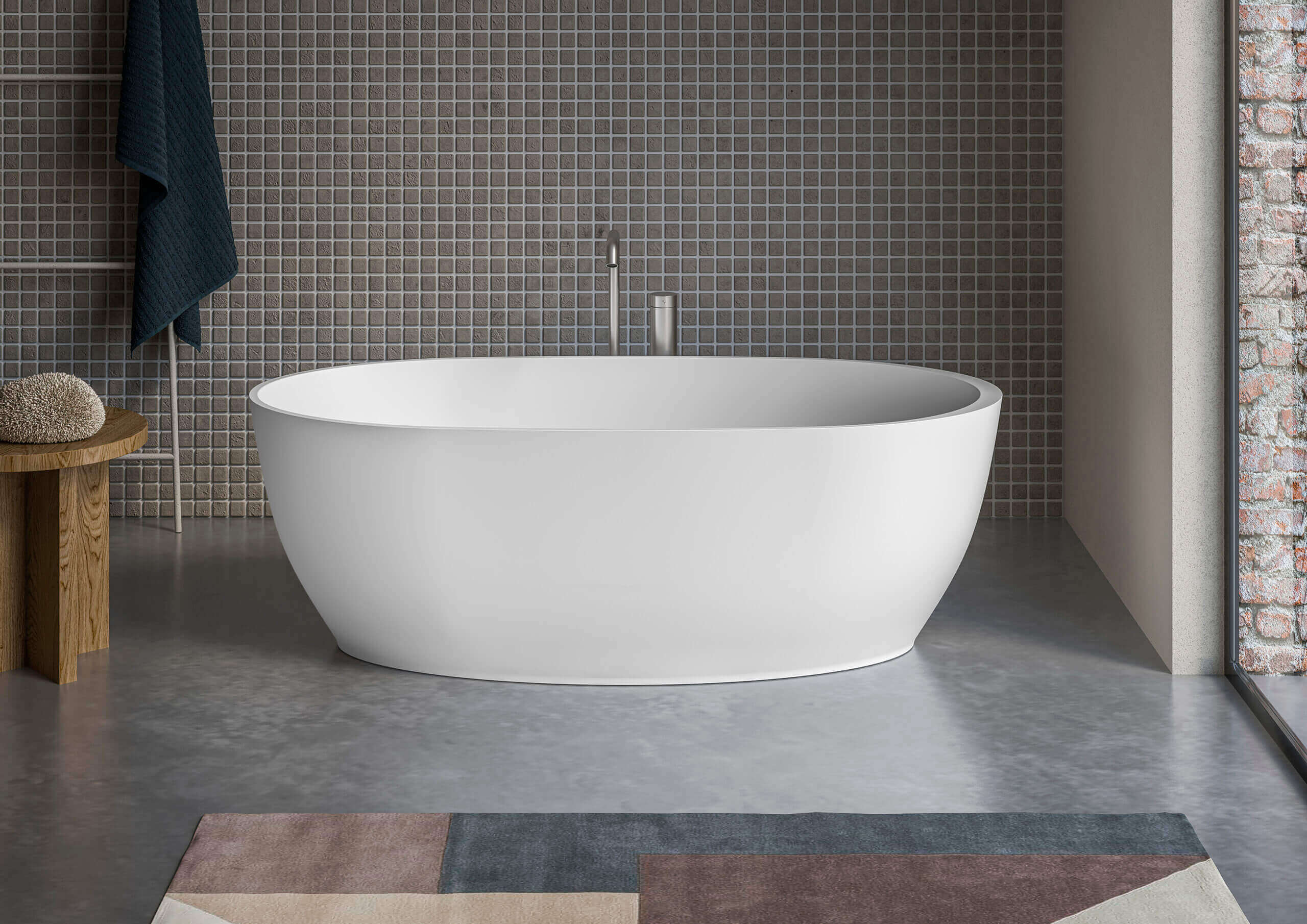 Alternative View of Ruvati 59-inch Matte White epiStone Solid Surface Oval Freestanding Bath Tub Canali, RVB6744WH
