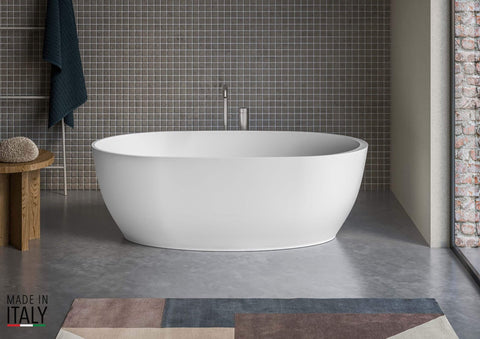 Main Image of Ruvati 59-inch Matte White epiStone Solid Surface Oval Freestanding Bath Tub Canali, RVB6744WH