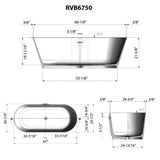 Dimensions Image for Ruvati 67-inch White epiStone Solid Surface Oval Freestanding Bath Tub Omnia Matte, RVB6750WH