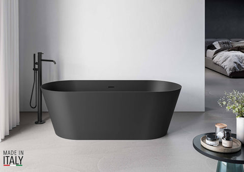 Main Image of Ruvati 67-inch Black epiStone Solid Surface Oval Freestanding Bath Tub Omnia Matte, RVB6750BK
