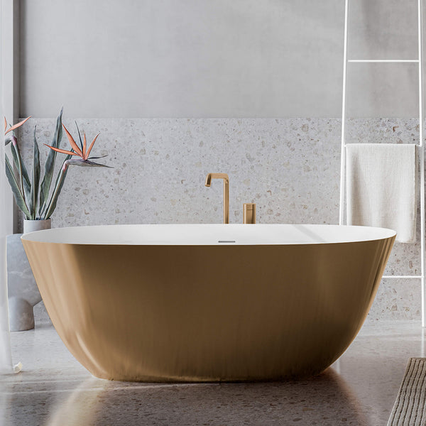 Ruvati 71-inch Matte Gold and White epiStone Solid Surface Freestanding Bath Tub Sinatra, RVB6788GW