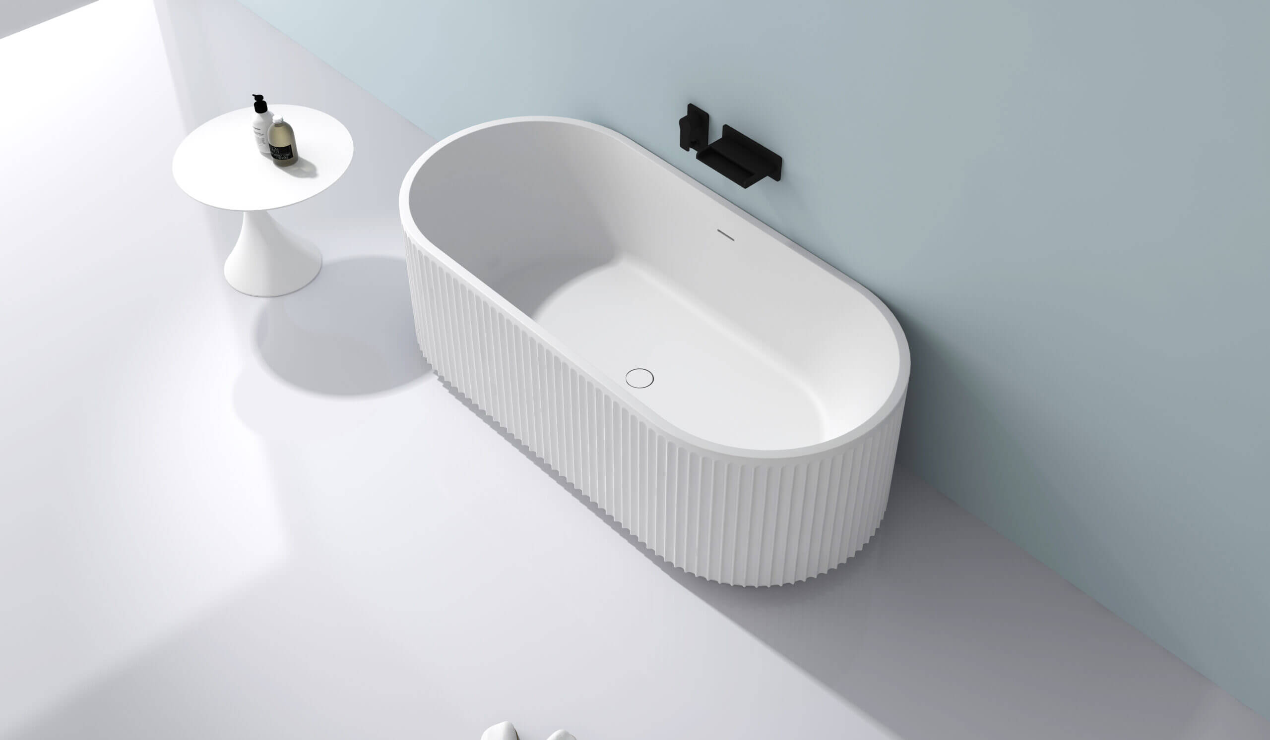 Alternative View of Ruvati Cordona 67-inch Fluted Freestanding Soaking Bathtub epiStone Solid Surface Modern Matte White, RVB6792WH